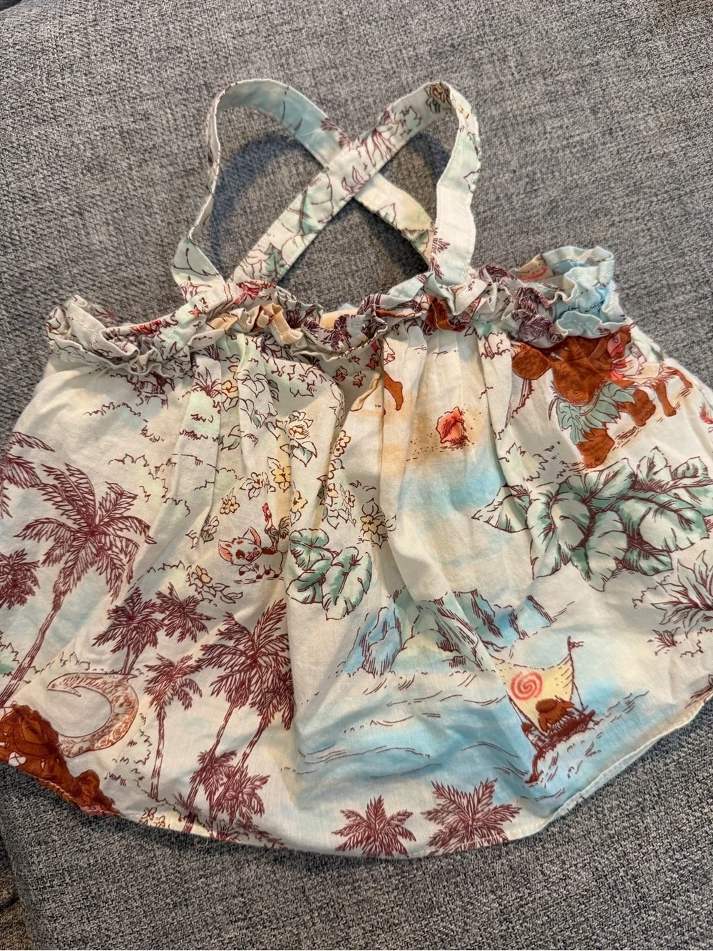Disney Janie and Jack Cream Moana Themed Tropical Print Crossback Tank Top 0-3m